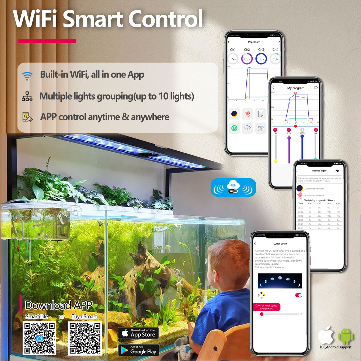 Aquarium Plant Growing - PopBloom H54 H75 WiFi Full Spectrum